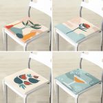 4'lü Renkli Zemin Üzerinde Onedraw Çizimli Modern Fermuarlı Sandalye Minderi Seti Realhomes