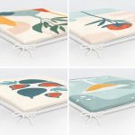 4'lü Renkli Zemin Üzerinde Onedraw Çizimli Modern Fermuarlı Sandalye Minderi Seti Realhomes