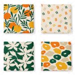 4'lü Renkli Zemin Üzerinde Onedraw Çizimli Modern Fermuarlı Sandalye Minderi Seti Realhomes