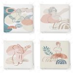 4'lü Renkli Zemin Üzerinde Onedraw Çizimli Modern Fermuarlı Sandalye Minderi Seti Realhomes