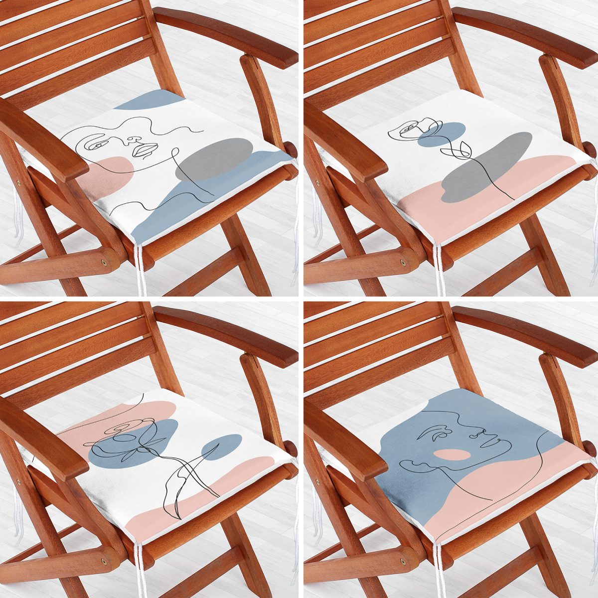 4'lü Renkli Zemin Üzerinde Onedraw Çizimli Bayan Silüeti Modern Fermuarlı Sandalye Minderi Seti Realhomes