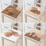 - RealHomes Fermuarlı Sandalye Minderi - Realhomes 4'lü Renkli Zemin Üzerinde Yaprak Desenli Modern Fermuarlı Sandalye Minderi Seti Realhomes