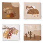 - RealHomes Fermuarlı Sandalye Minderi - Realhomes 4'lü Renkli Zemin Üzerinde Yaprak Desenli Modern Fermuarlı Sandalye Minderi Seti Realhomes