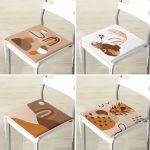 4'lü Renkli Zemin Üzerinde Onedraw Çizimli Yaprak Desenli Modern Fermuarlı Sandalye Minderi Seti Realhomes