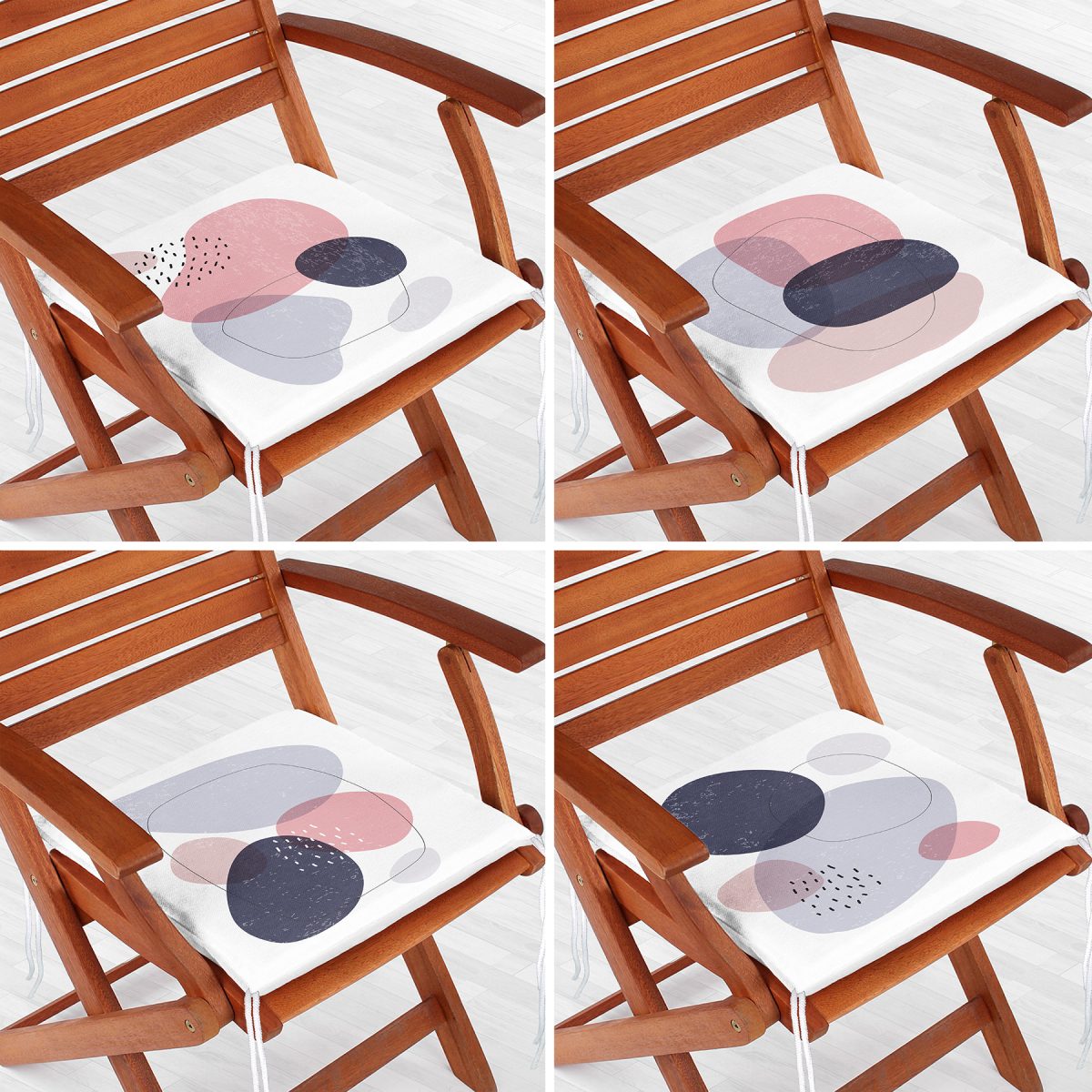 4'lü Beyaz Zemin Üzerinde Renkli Geometrik Desenli Modern Fermuarlı Sandalye Minderi Seti Realhomes