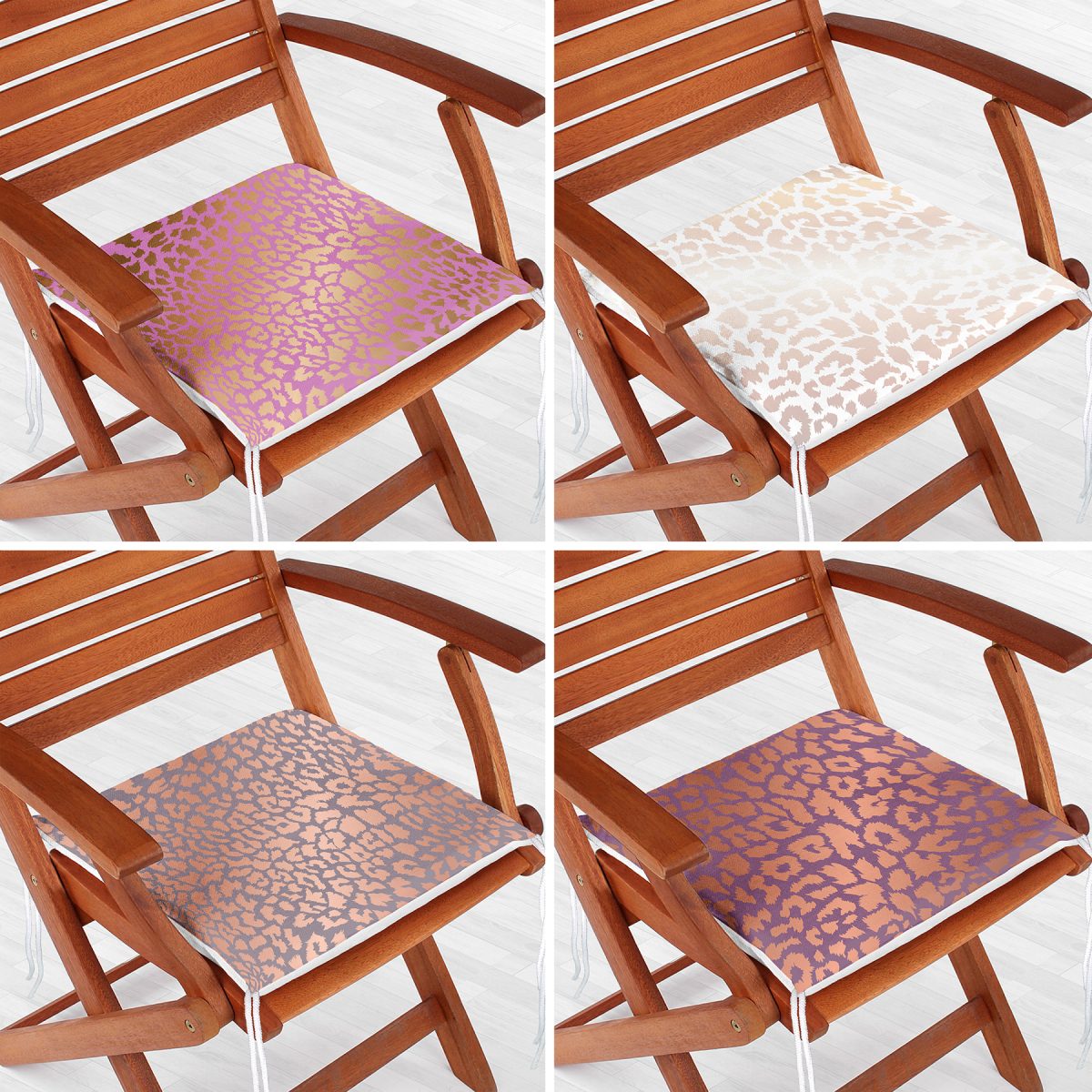 4'lü Renkli Zemin Üzerinde Gold Detaylı Modern Fermuarlı Sandalye Minderi Seti Realhomes
