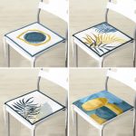 4'lü Renkli Zemin Üzerinde Gold Detaylı Yaprak Desenli Modern Fermuarlı Sandalye Minderi Seti Realhomes