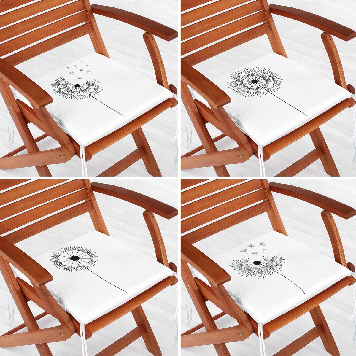 4'lü Beyaz Zemin Üzerinde Çiçek Desenli Modern Fermuarlı Sandalye Minderi Seti Realhomes