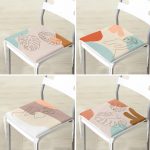 4'lü Renkli Zemin Üzerinde Onedraw Çizimli Yaprak Desenli Modern Fermuarlı Sandalye Minderi Seti Realhomes