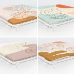 4'lü Renkli Zemin Üzerinde Onedraw Çizimli Yaprak Desenli Modern Fermuarlı Sandalye Minderi Seti Realhomes