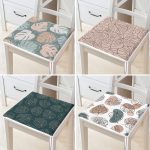 4'lü Renkli Zemin Üzerinde Onedraw Çizimli Yaprak Desenli Modern Fermuarlı Sandalye Minderi Seti Realhomes