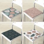 4'lü Renkli Zemin Üzerinde Onedraw Çizimli Yaprak Desenli Modern Fermuarlı Sandalye Minderi Seti Realhomes