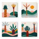 4'lü Renkli Zemin Üzerinde Onedraw Çizimli Ağaç Desenli Modern Fermuarlı Sandalye Minderi Seti Realhomes