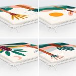 4'lü Renkli Zemin Üzerinde Onedraw Çizimli Ağaç Desenli Modern Fermuarlı Sandalye Minderi Seti Realhomes