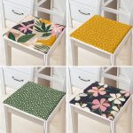 - RealHomes Fermuarlı Sandalye Minderi - Realhomes  4'lü Renkli Zemin Üzerinde Yaprak Desenli Modern Fermuarlı Sandalye Minderi Seti Realhomes