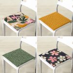 - RealHomes Fermuarlı Sandalye Minderi - Realhomes  4'lü Renkli Zemin Üzerinde Yaprak Desenli Modern Fermuarlı Sandalye Minderi Seti Realhomes