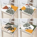 4'lü Beyaz Zemin Üzerinde Renkli Yaprak Desenli Modern Fermuarlı Sandalye Minderi Seti Realhomes