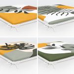 4'lü Beyaz Zemin Üzerinde Renkli Yaprak Desenli Modern Fermuarlı Sandalye Minderi Seti Realhomes