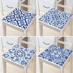 - RealHomes Fermuarlı Sandalye Minderi - Realhomes  4'lü Beyaz Zemin Üzerinde Çini Desenli Modern Fermuarlı Sandalye Minderi Seti Realhomes