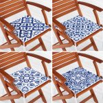 - RealHomes Fermuarlı Sandalye Minderi - Realhomes  4'lü Beyaz Zemin Üzerinde Çini Desenli Modern Fermuarlı Sandalye Minderi Seti Realhomes