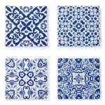 - RealHomes Fermuarlı Sandalye Minderi - Realhomes  4'lü Beyaz Zemin Üzerinde Çini Desenli Modern Fermuarlı Sandalye Minderi Seti Realhomes