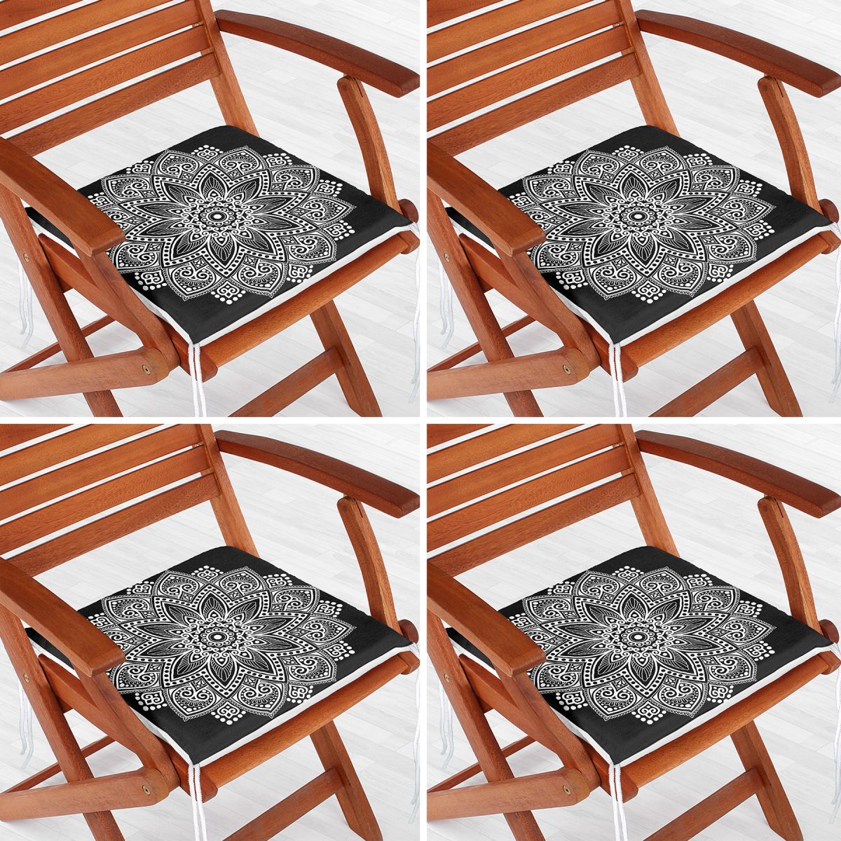 4'lü Mandala Desen Tasarımlı Dijital Baskılı Fermuarlı Sandalye Minderi Seti Realhomes