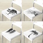 4'lü Beyaz Zeminde Ağaç Temalı Dijital Baskılı Modern Fermuarlı Sandalye Minderi Seti Realhomes