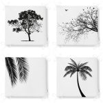 4'lü Beyaz Zeminde Ağaç Temalı Dijital Baskılı Modern Fermuarlı Sandalye Minderi Seti Realhomes