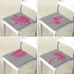 4'lü Gri Zeminde Fuşya Ağaç Motifli Dekoratif Dijital Baskılı Fermuarlı Sandalye Minderi Seti Realhomes