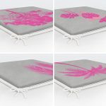 4'lü Gri Zeminde Fuşya Ağaç Motifli Dekoratif Dijital Baskılı Fermuarlı Sandalye Minderi Seti Realhomes