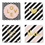 - RealHomes Fermuarlı Sandalye Minderi - Realhomes  4'lü Beyaz Zemin Üzerinde Gold Detaylı Yazılı Modern Fermuarlı Sandalye Minderi Seti Realhomes