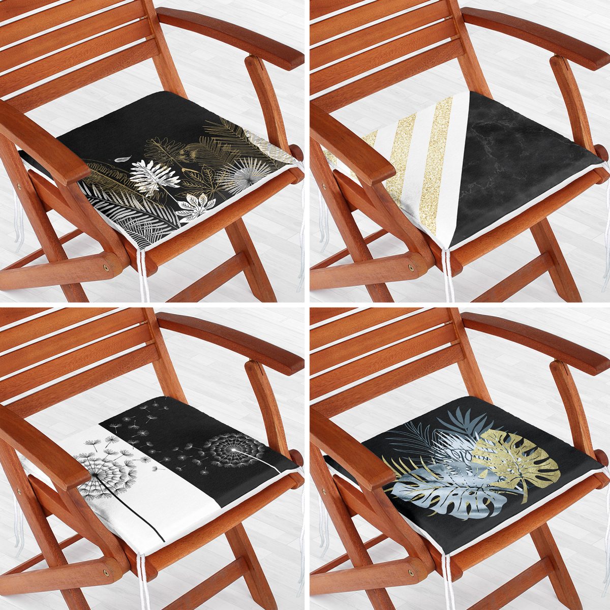 4'lü Siyah Zemin Üzerinde Gold Detaylı Modern Fermuarlı Sandalye Minderi Seti Realhomes