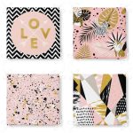 4'lü Renkli Zemin Üzerinde Gold Detaylı Yaprak Desenli Modern Fermuarlı Sandalye Minderi Seti Realhomes