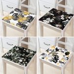 4'lü Siyah Zemin Üzerinde Gold Detaylı Yaprak Desenli Modern Fermuarlı Sandalye Minderi Seti Realhomes