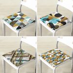 4'lü Beyaz Zemin Üzerinde Gold Detaylı Geometrik Desenli Modern Fermuarlı Sandalye Minderi Seti Realhomes