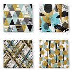 4'lü Beyaz Zemin Üzerinde Gold Detaylı Geometrik Desenli Modern Fermuarlı Sandalye Minderi Seti Realhomes