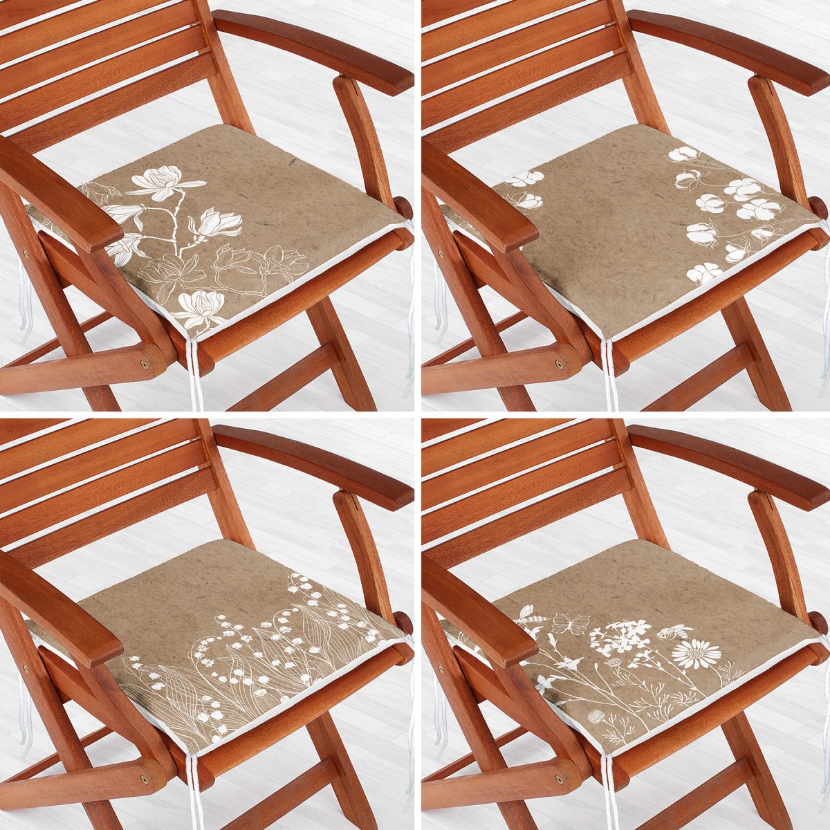 4'lü Renkli Zemin Üzerinde Beyaz Çiçek Desenli Modern Fermuarlı Sandalye Minderi Seti Realhomes