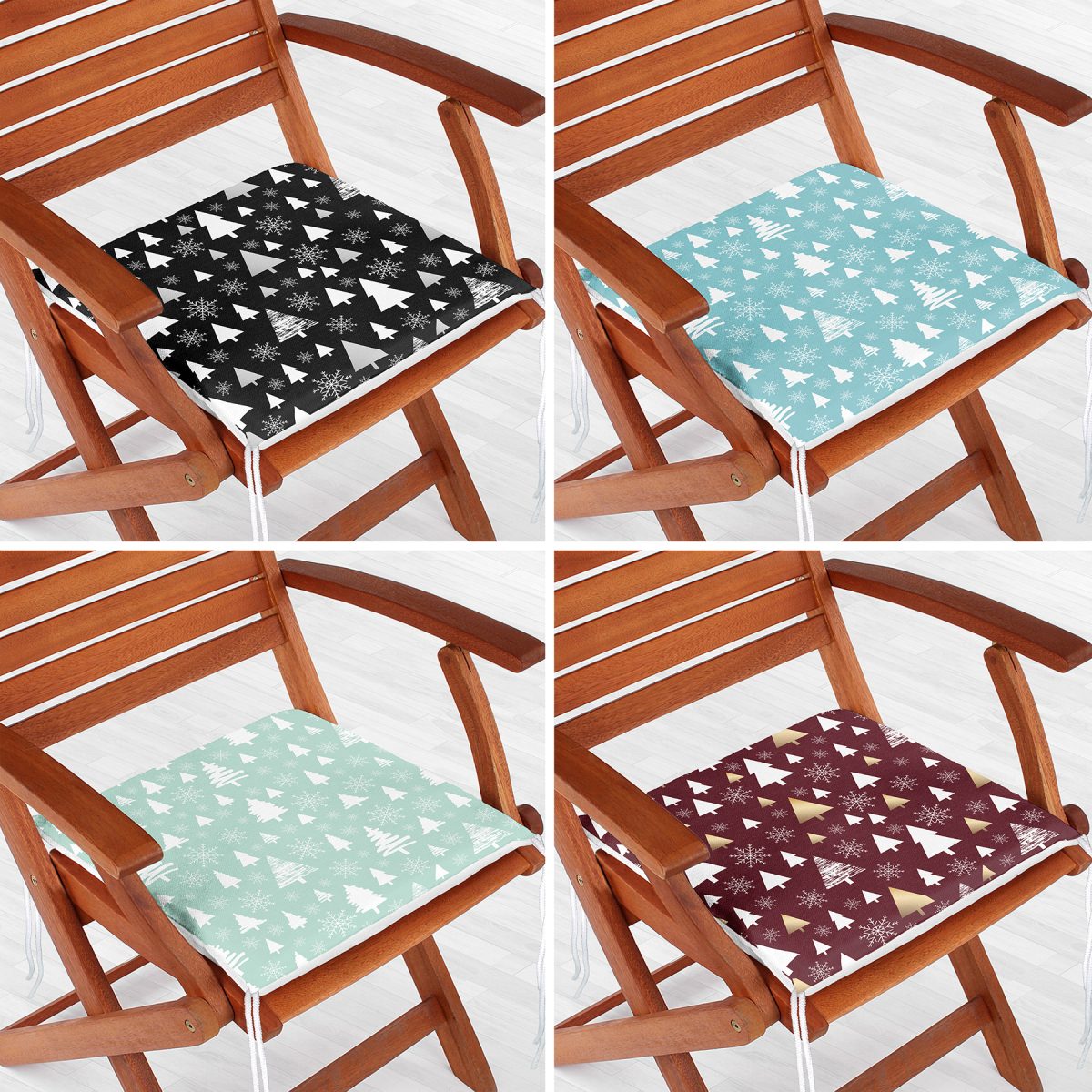 4'lü Renkli Zemin Üzerinde Çamağacı Desenli Modern Fermuarlı Sandalye Minderi Seti Realhomes