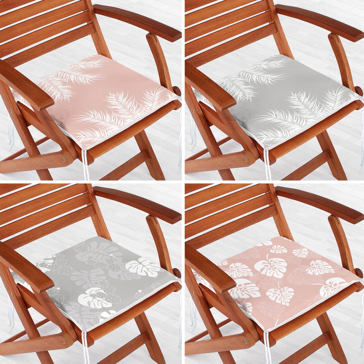 4'lü Renkli Zemin Üzerinde Yaprak Desenli Modern Fermuarlı Sandalye Minderi Seti Realhomes