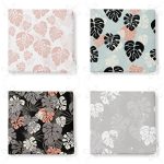 - RealHomes Fermuarlı Sandalye Minderi - Realhomes  4'lü Renkli Zemin Üzerinde Yaprak Desenli Modern Fermuarlı Sandalye Minderi Seti Realhomes