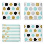 4'lü Beyaz Zemin Üzerinde Gold Detaylı Geometrik Desenli Modern Fermuarlı Sandalye Minderi Seti Realhomes