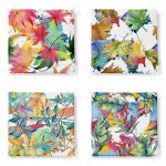 4'lü Beyaz Zemin Üzerinde Renkli Sonbahar Yaprak Desenli Modern Fermuarlı Sandalye Minderi Seti Realhomes