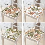 4'lü Beyaz Zemin Üzerinde Sonbahar Yaprağı Desenli Modern Fermuarlı Sandalye Minderi Seti Realhomes