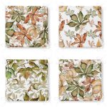 4'lü Beyaz Zemin Üzerinde Sonbahar Yaprağı Desenli Modern Fermuarlı Sandalye Minderi Seti Realhomes