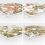 4'lü Beyaz Zemin Üzerinde Sonbahar Yaprağı Desenli Modern Fermuarlı Sandalye Minderi Seti Realhomes