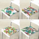 4'lü Beyaz Zemin Üzerinde Renkli Yaprak Desenli Modern Fermuarlı Sandalye Minderi Seti Realhomes