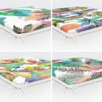 4'lü Beyaz Zemin Üzerinde Renkli Yaprak Desenli Modern Fermuarlı Sandalye Minderi Seti Realhomes