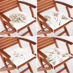 - RealHomes Fermuarlı Sandalye Minderi - Realhomes  4'lü Beyaz Zemin Üzerinde Çiçek Desenli Modern Fermuarlı Sandalye Minderi Seti Realhomes