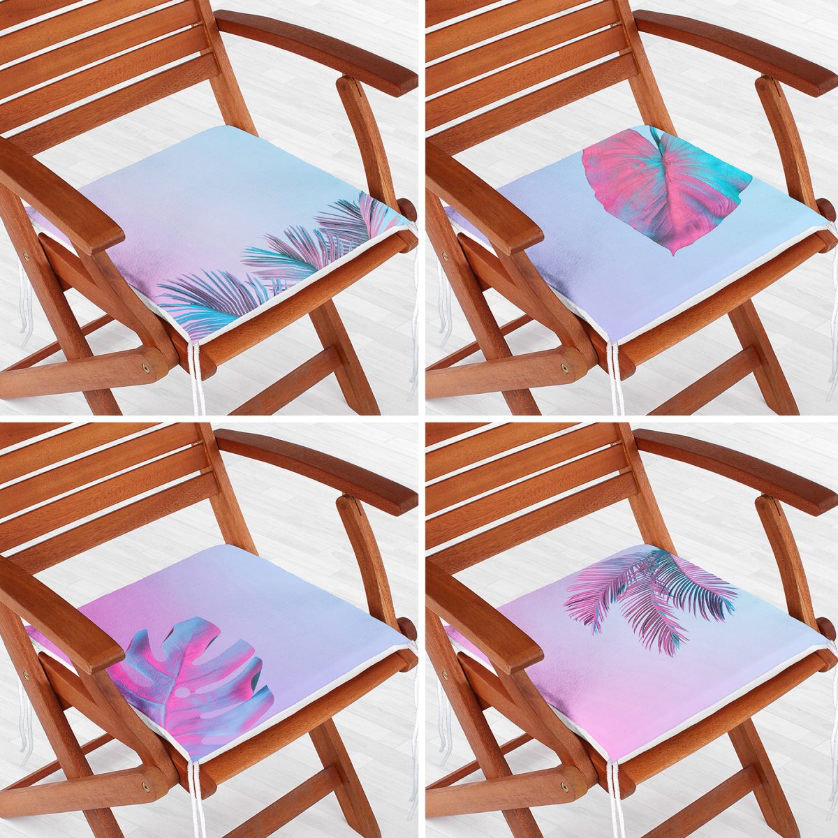 4'lü Neon Tropik Yaprak Desenli Dijital Baskılı Özel Tasarım Fermuarlı Sandalye Minderi Seti Realhomes