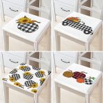 4'lü Ekoseli Kabak Desenli Dijital Baskılı Kombin Fermuarlı Sandalye Minderi Seti Realhomes